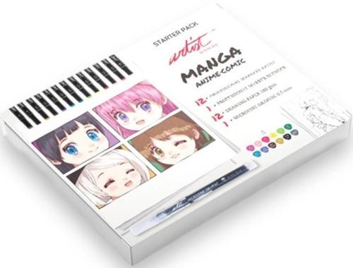 Pack iniciación manga con estuche 12 rotuladores professional markers doble punta