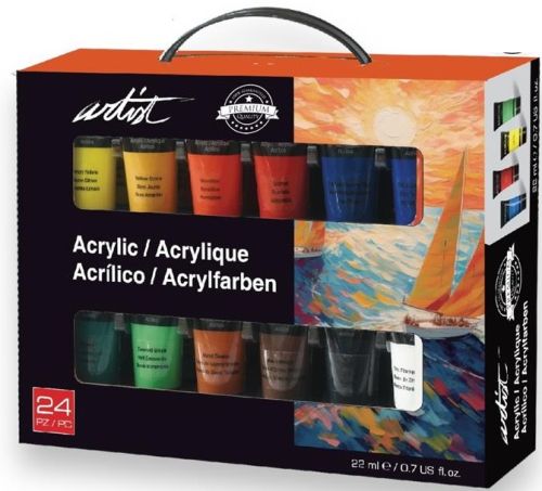 Maletín de cartón 24 botes pintura acrilica 22ml artist colores surtidos