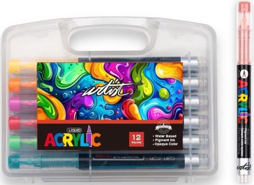 Estuche plástico 12 rotuladores acrilicos real brush colores surtidos