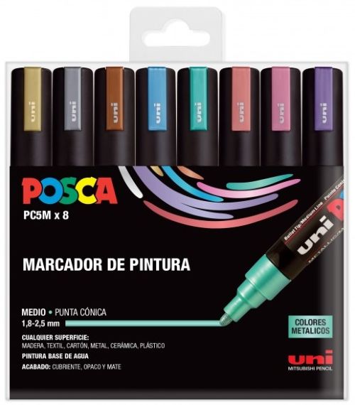 Estuche 8 rotuladores posca m5 uni-ball colores metálicos