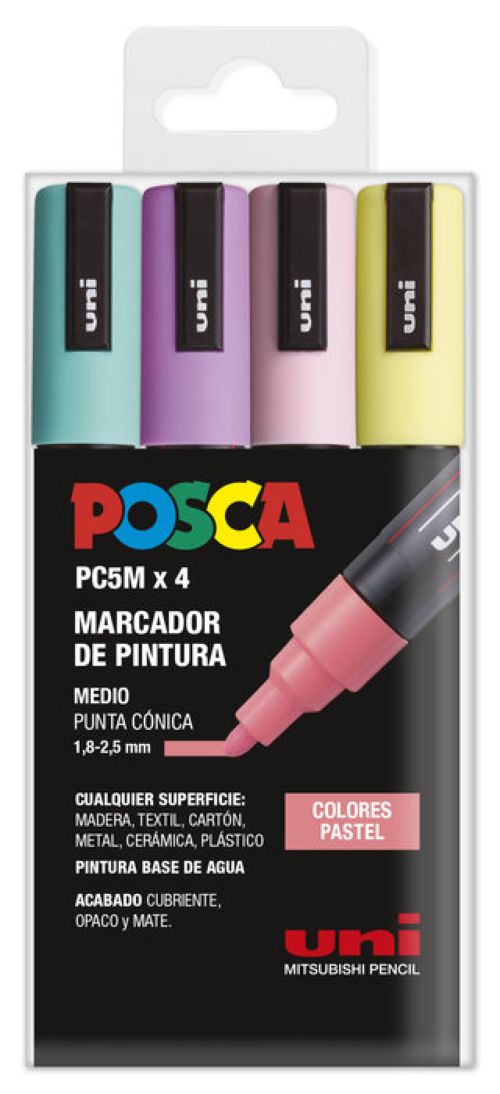 Estuche 4 rotuladores posca m5 uni-ball colores pastel