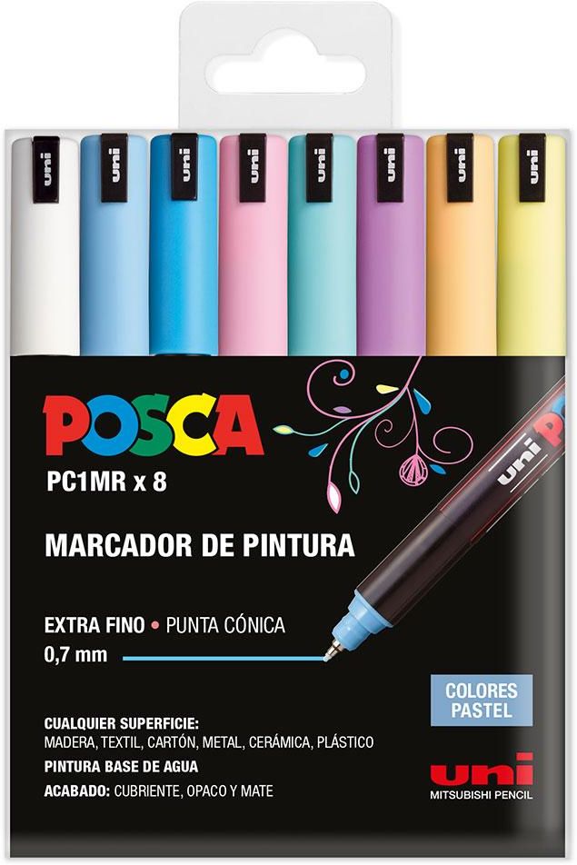  Estuche 8 rotuladores posca PC1MR uni-ball colores pastel 