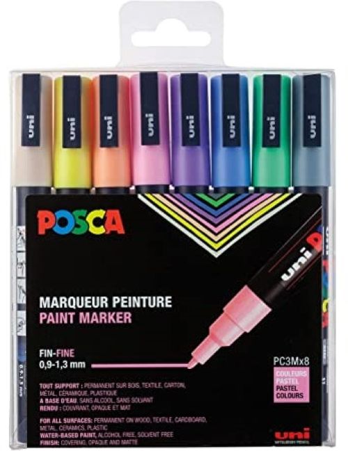 Estuche 8 rotuladores posca PC1MR uni-ball colores pastel