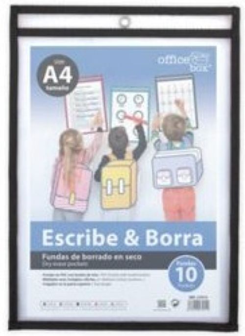 Paq/10 fundas reutilizables de borrado en seco para escribir y borrar tamaño fº colores surtidos