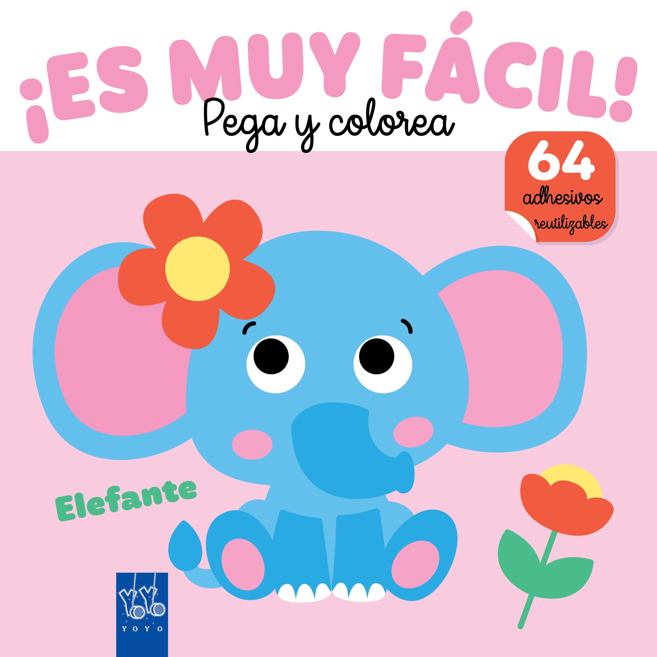  ¡Es muy fácil! Pega y colorea. Elefante 