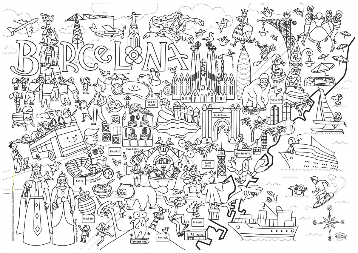  Barcelona, mapa para colorear 