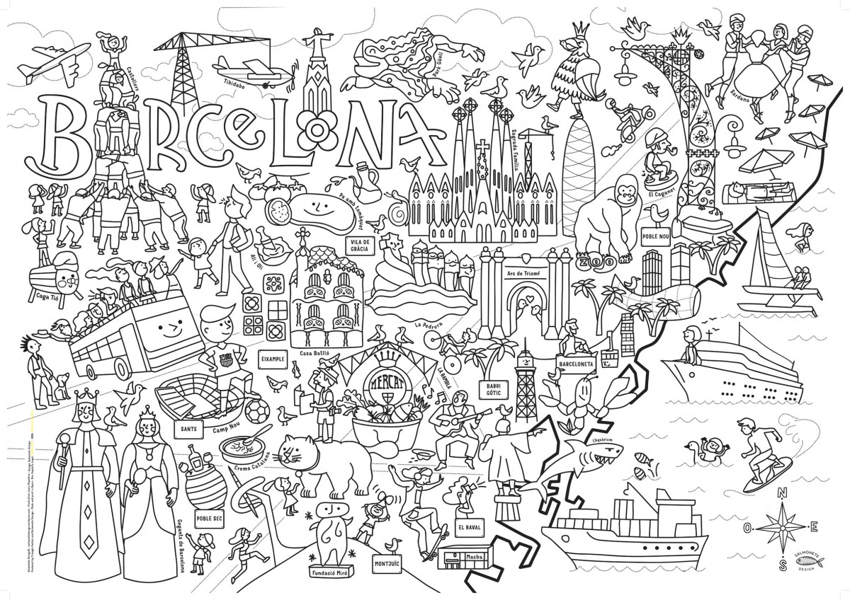 Barcelona, mapa para colorear