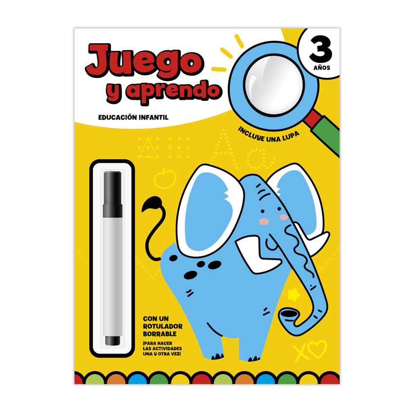 JUEGO Y APRENDO 3 AÑOS – CON LUPA Y ROTULADOR BORRABLE