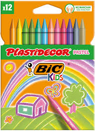 BOX OF 12 PLASTIDECOR CRAYONS PASTEL COLORS
