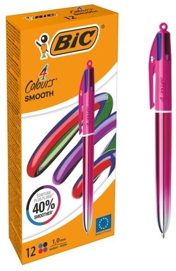 C/12 BOLIGRAFOS BIC 4 COLORES SMOOTH GRADIENT ROSA 1MM