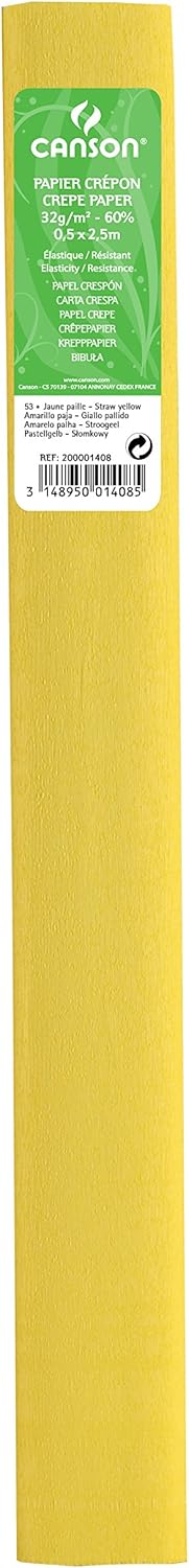 Paq/10 rollo continuo papel crespon 50x250cm amarillo paja 32g