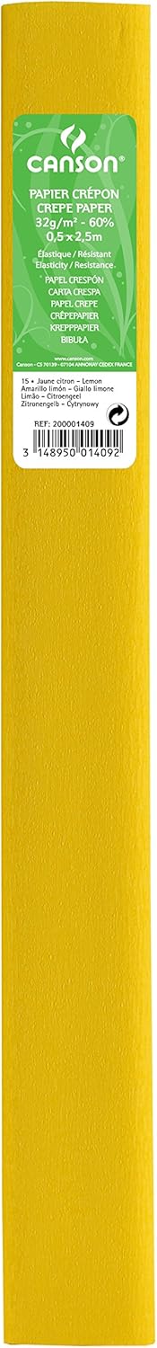 Paq/10 rollo continuo papel crespon 50x250cm amarillo limon 32g