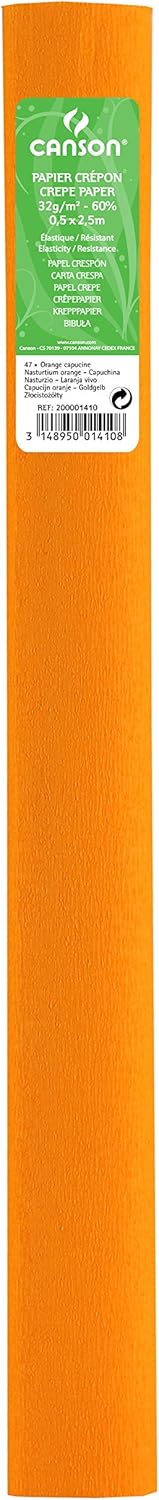 Paq/10 rollo continuo papel crespon 50x250cm naranja 32g