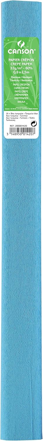 Paq/10 rollo continuo papel crespon 50x250cm turquesa 32g