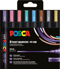 ESTUCHE 8 ROTULADORES POSCA PC5M UNI-BALL COLORES METALICOS