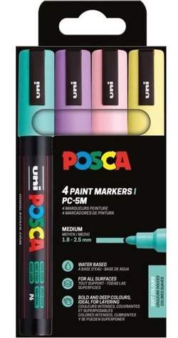 BLISTER 4 MARCADORES UNI-POSCA PC5M COLORES SOFT 1,8-2,5MM