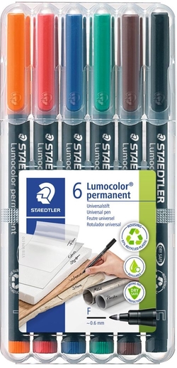 ESTOXO 6 ROTULADORES LUMOCOLOR 318 PUNTA F CORES SURTID.