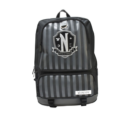 Mochila Nevermore - Wednesday (Miércoles) A Rayas Gris Y Neg