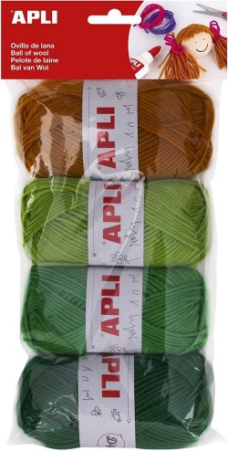 BLISTER 4 OVILLOS DE LANA TONOS VERDES 50G