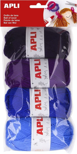 BLISTER 4 OVILLOS DE LANA TONOS AZUL 50G