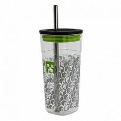 Vaso Acrílico Cube Con Pajita Acero Inox. Minecraft