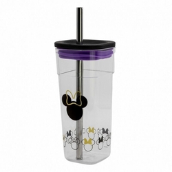 Vaso Acrílico Cube Con Pajita Acero Inox. Silueta Minnie