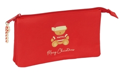 PORTATODO TRIPLE OSITO ROJO FELICES FIESTAS 22x12x3cm