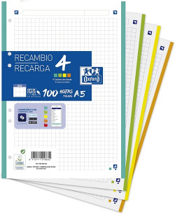 RECAMBIO 4 MULTICOLOR A5 100H 90G. 6 TALADROS CUAD.5X5
