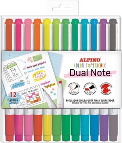Estuche 12 rotuladores doble punta dual note punta fina y subrayador colores surtidos