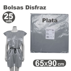 PACK/25 BOLSAS DE PLASTICO PARA DISFRACES 65X90CM PRATA