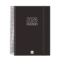 Agenda anual espiral opaque 2026 día página e10 15,5x21,2cm negro