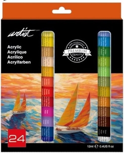 CAIXA 24 TUBOS PINTURA ACRILICA 12ML ARTIST COLORS SURT.