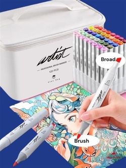 ESTOJO 120 MARCADORES PROFESSIONAL BRUSH DUPLO PONTA